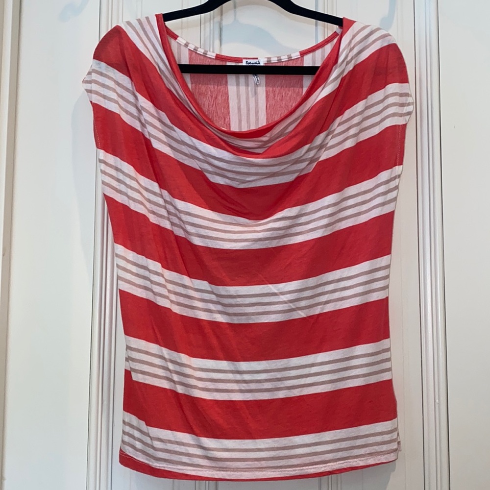 Splendid Hot Peach, White, and Cream Striped Top